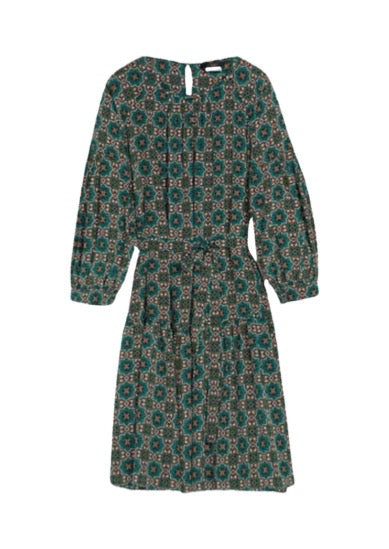 Roncolo Emerald Silk Print Dress