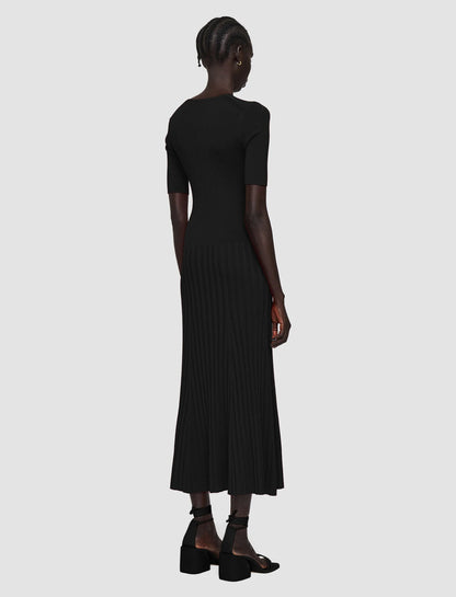 Satiny Rib Knitted Dress Black