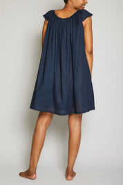 Cotton Nightie with flower trim Navy