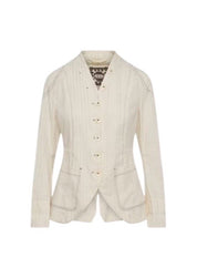 Affinity Pinstripe Collarless Jacket in Off White