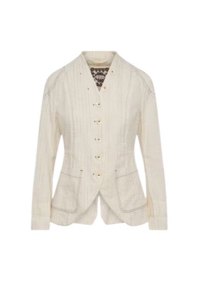 Affinity Pinstripe Collarless Jacket in Off White