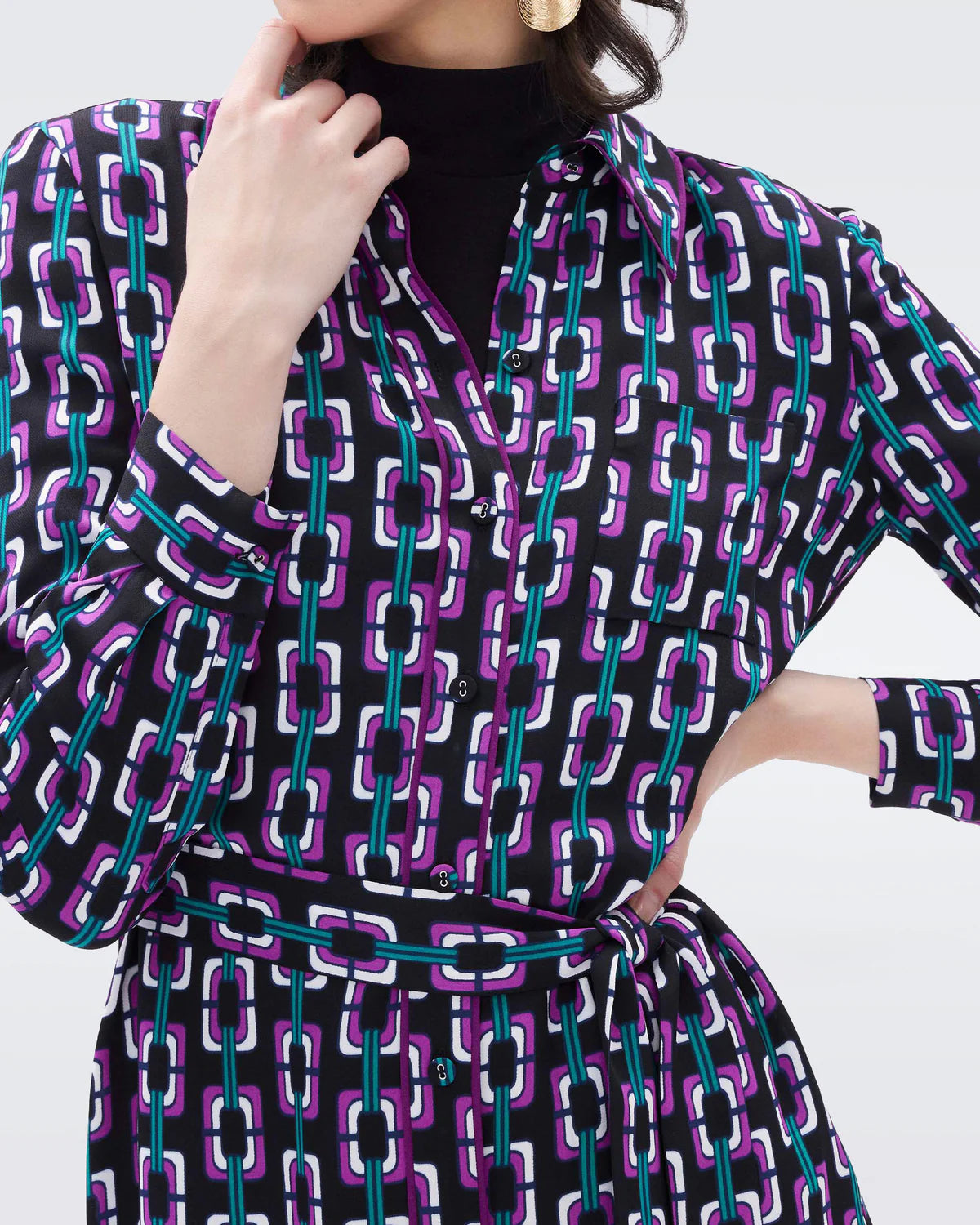 Prita Shirt Dress in Chain Geo Multi Black