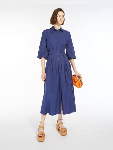 Abete Blue Cotton Shirt Dress