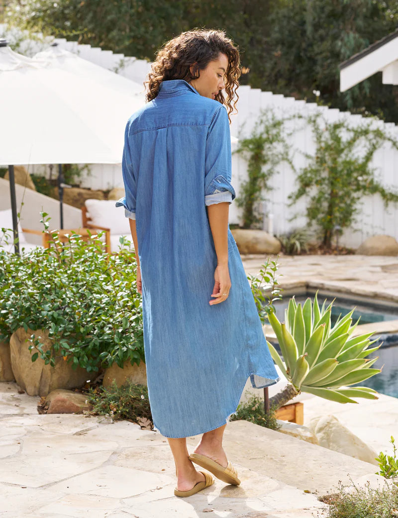 Rory Maxi Shirtdress Vintage Stonewashed Indigo