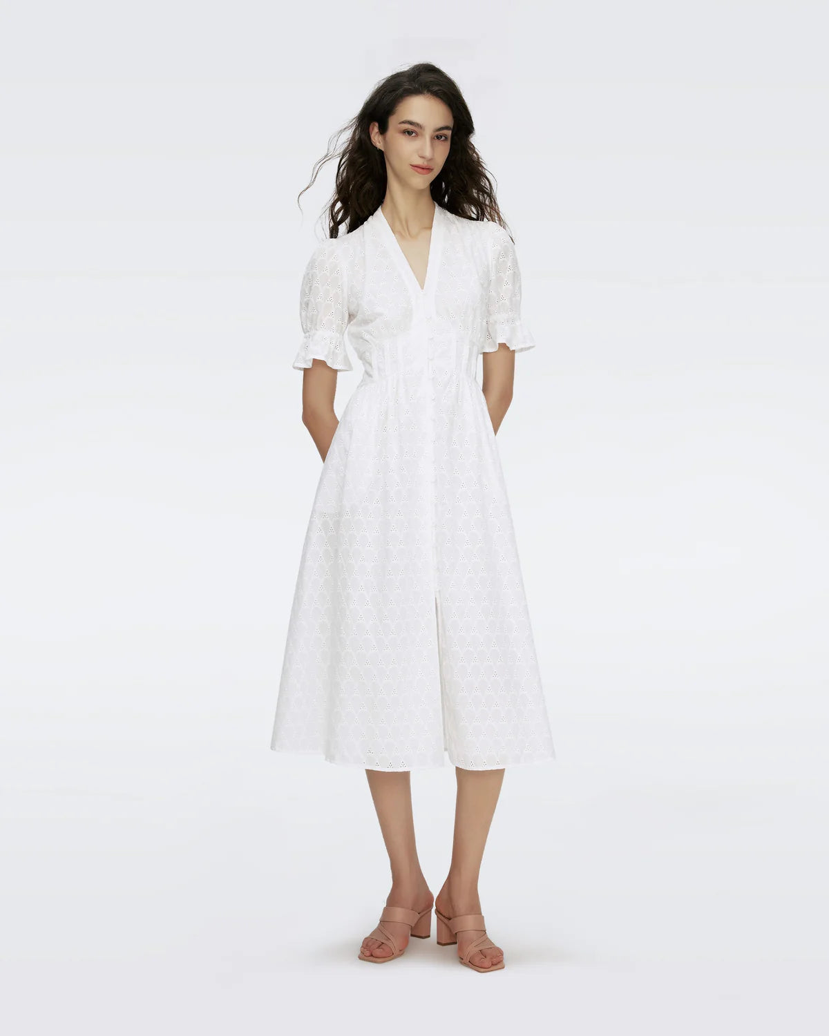 Erica Eyelet A-line Dress In White