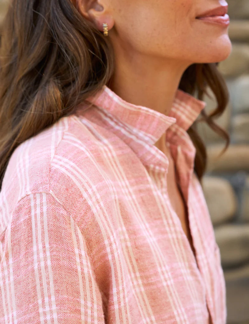 Eileen Relaxed Button-Up Shirt Red, Cream Plaid