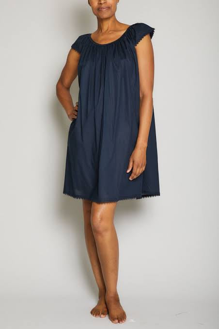 Cotton Nightie with flower trim Navy