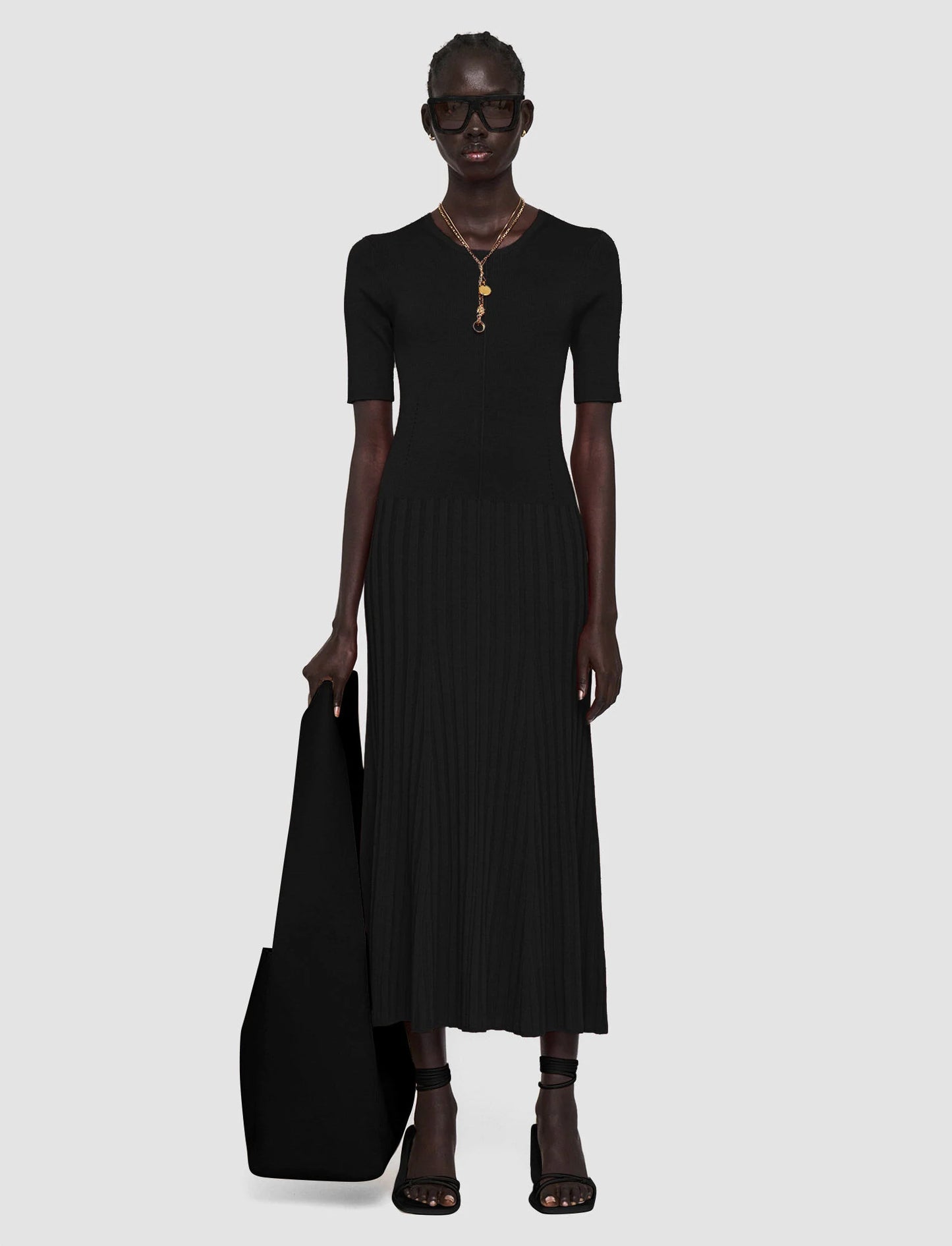 Satiny Rib Knitted Dress Black