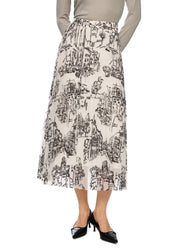 Pleated Skirt With City Motif Smoke
