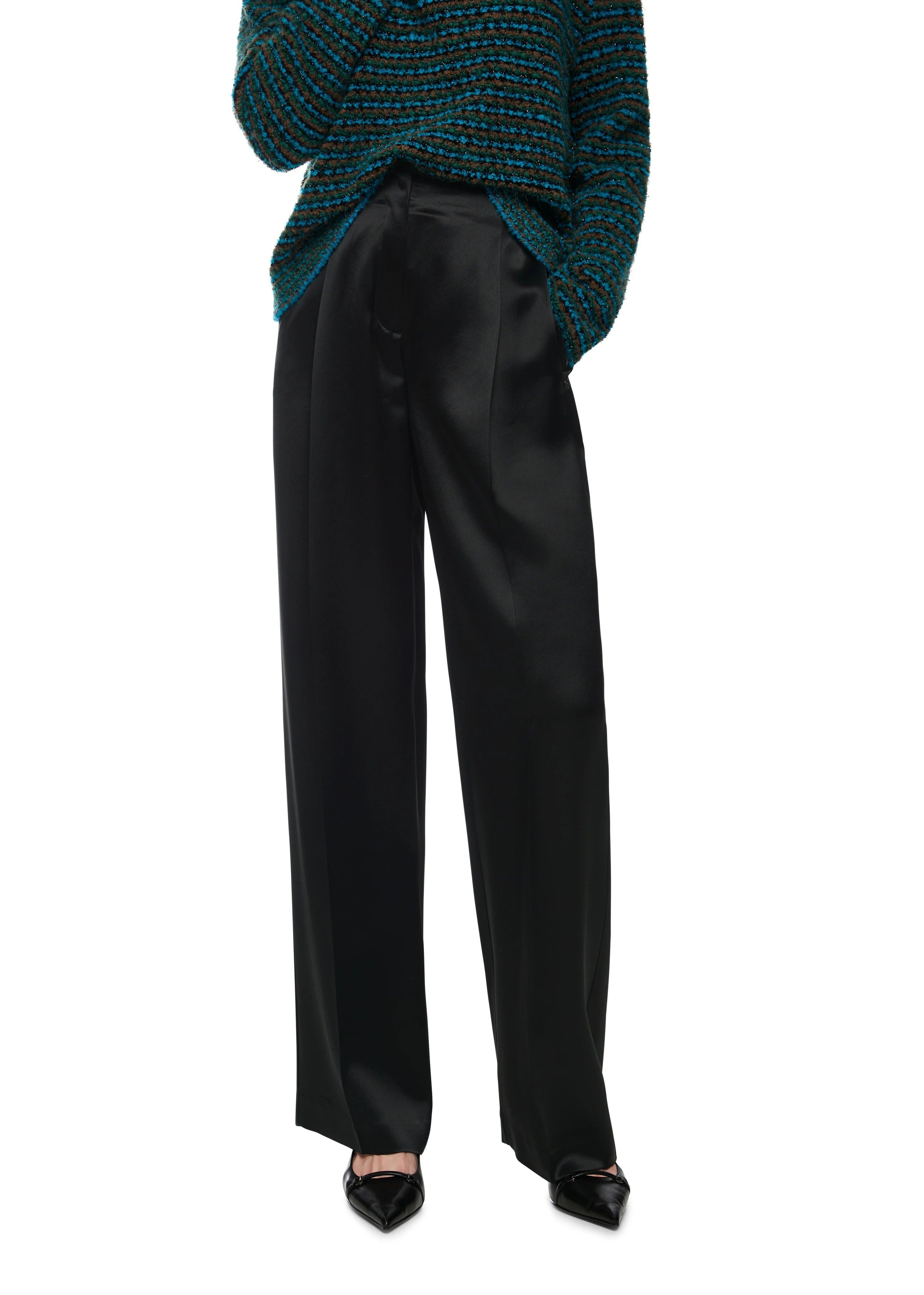 Wasco Satin Trousers Wide-Cut Black