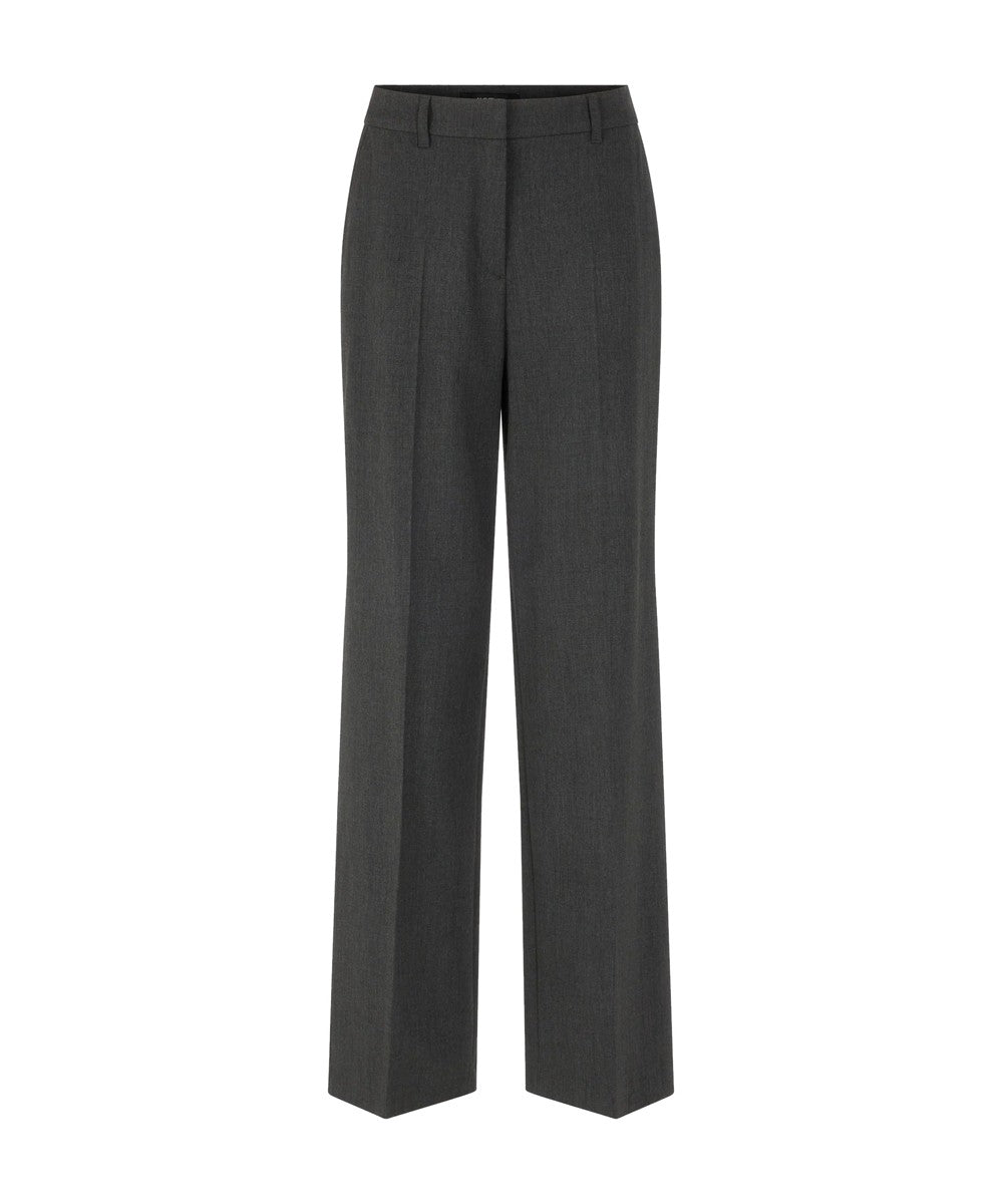 Marc Cain Straight Leg High-Waisted Flannel Trousers Grey