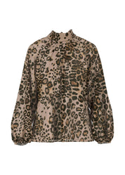 Soft Turtleneck Blouse Cappuccino Leopard Print