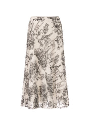 Pleated Skirt With City Motif Smoke