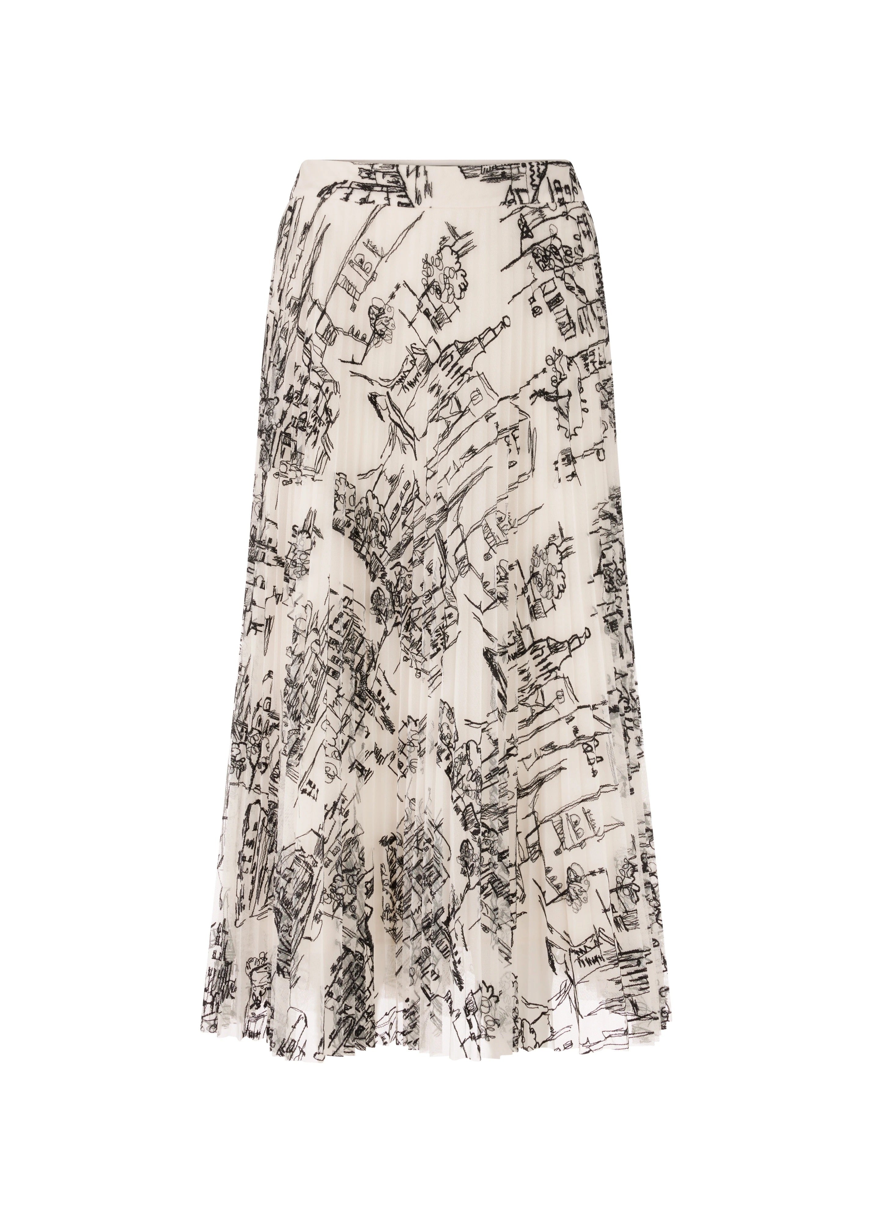 Pleated Skirt With City Motif Smoke