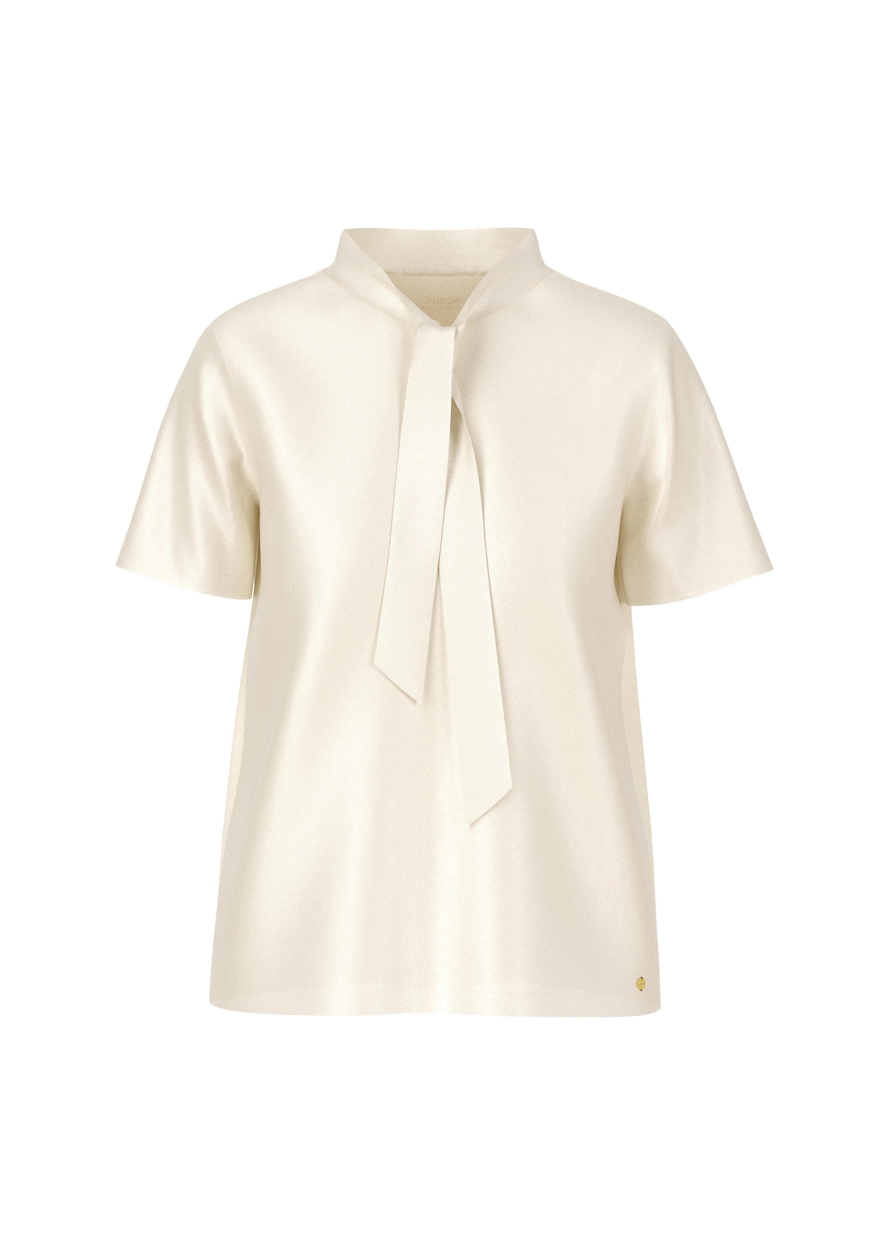 Silk Blouse Shirt With Bow Bright Ecru