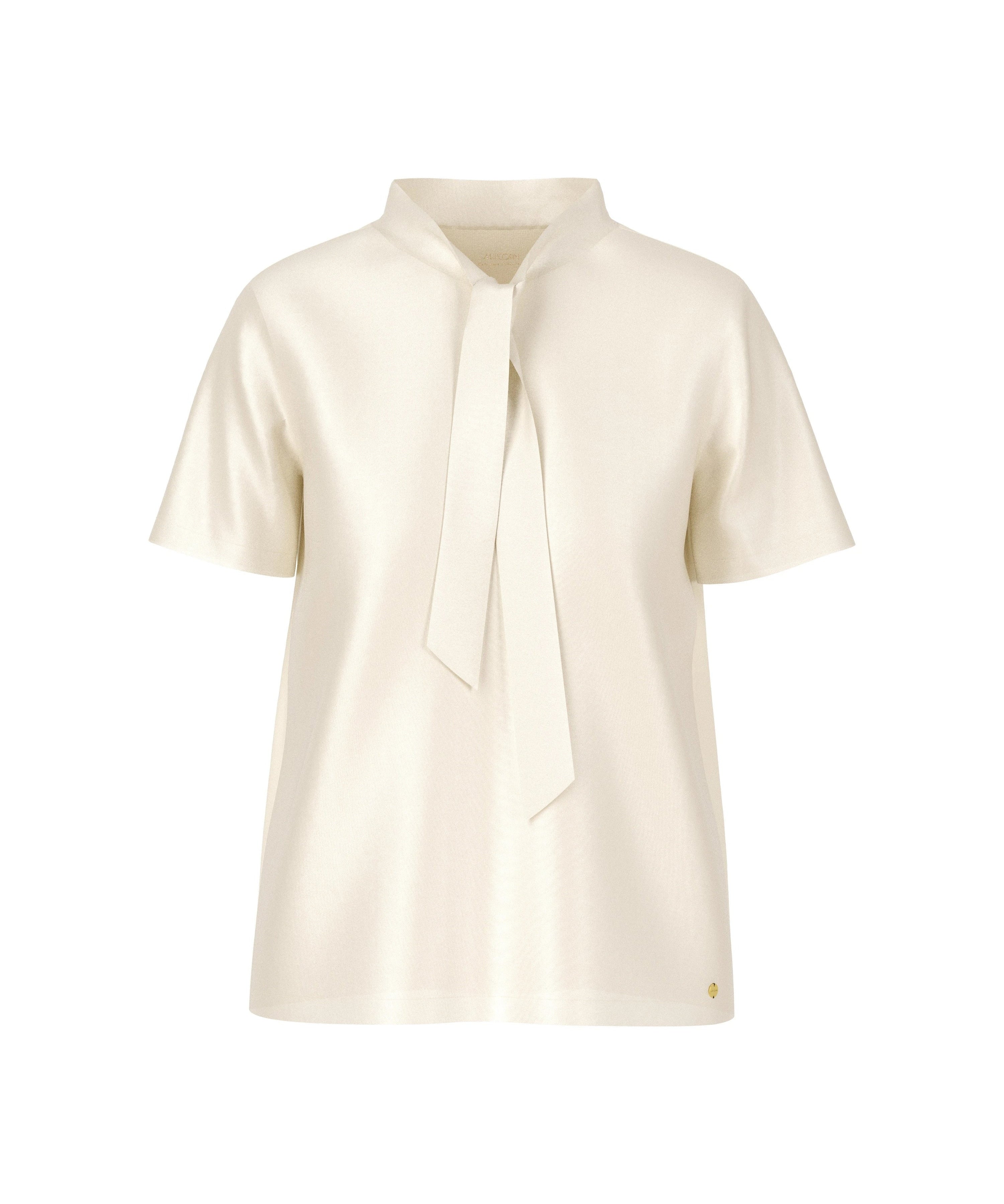 Marc Cain Silk Blouse Shirt with Bow Bright Ecru
