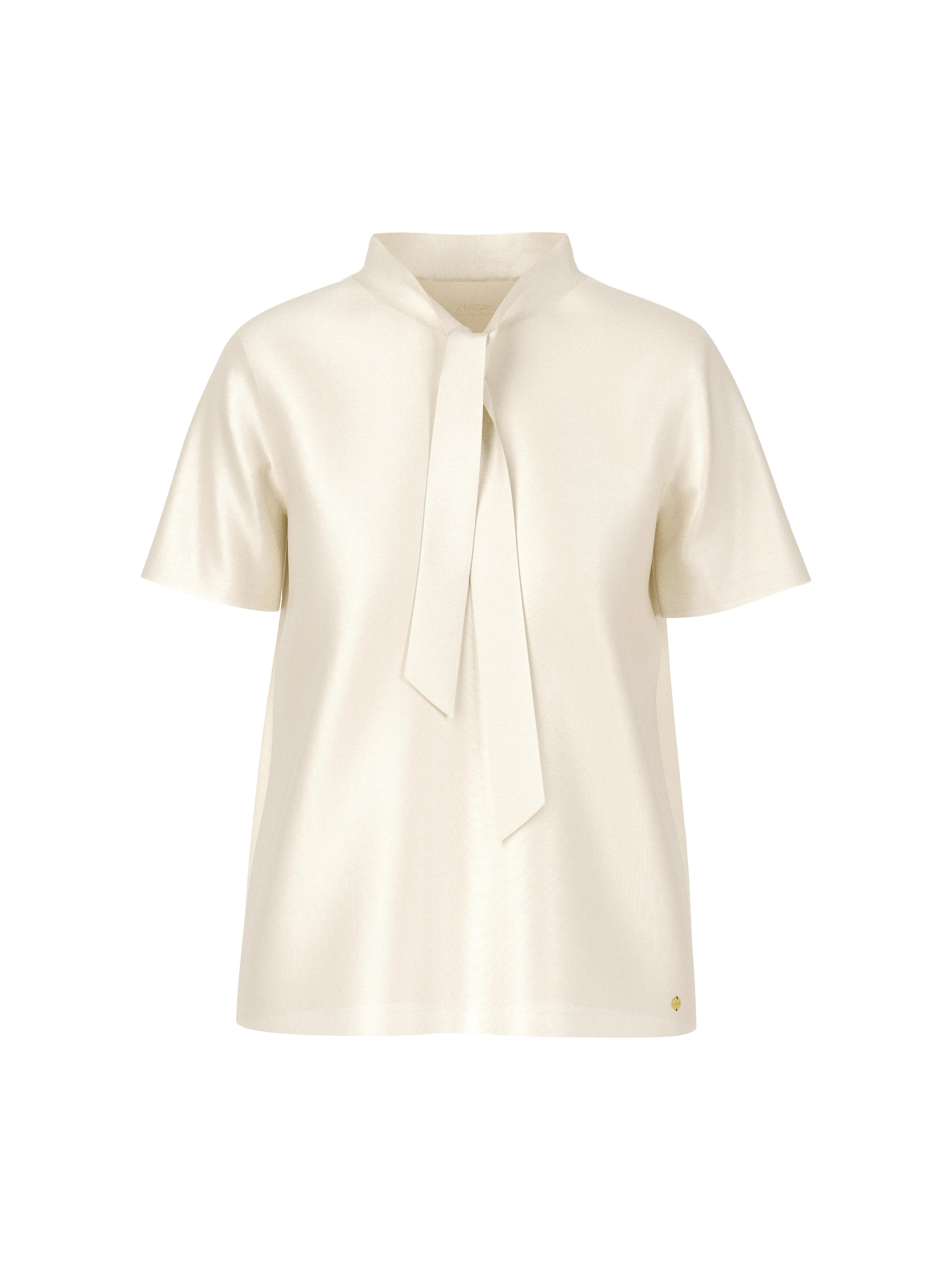 Marc Cain Silk Blouse Shirt with Bow Bright Ecru