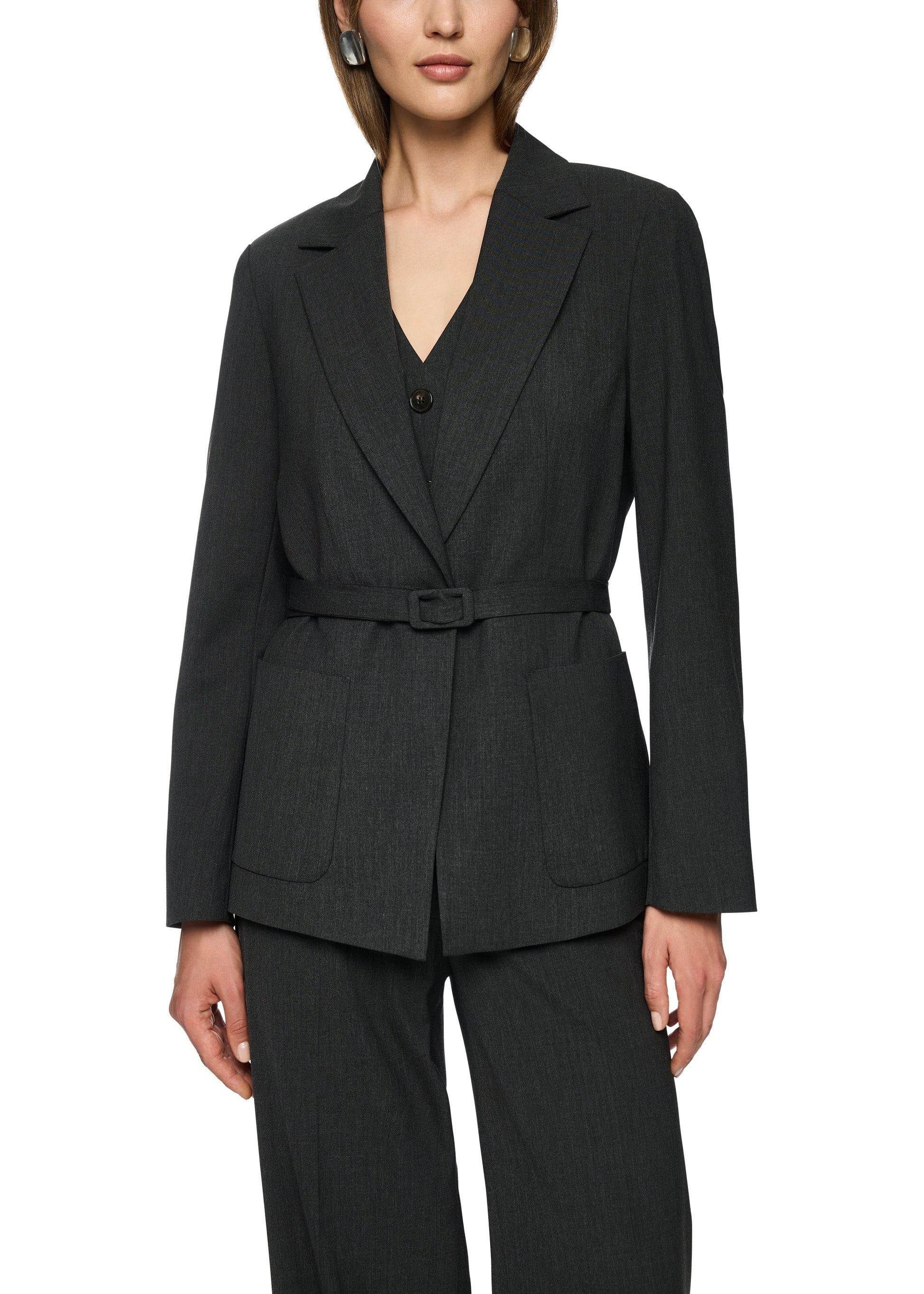 Modern Flannel Blazer With Tie Grey
