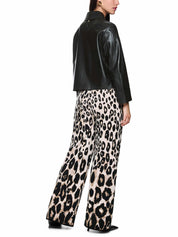 Short Length Wide-Sleeve Leather Jacket Black