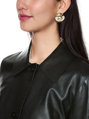 Short Length Wide-Sleeve Leather Jacket Black
