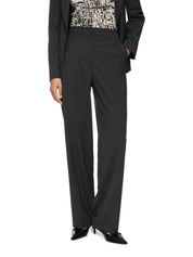Straight Leg High-Waisted Flannel Trousers Grey