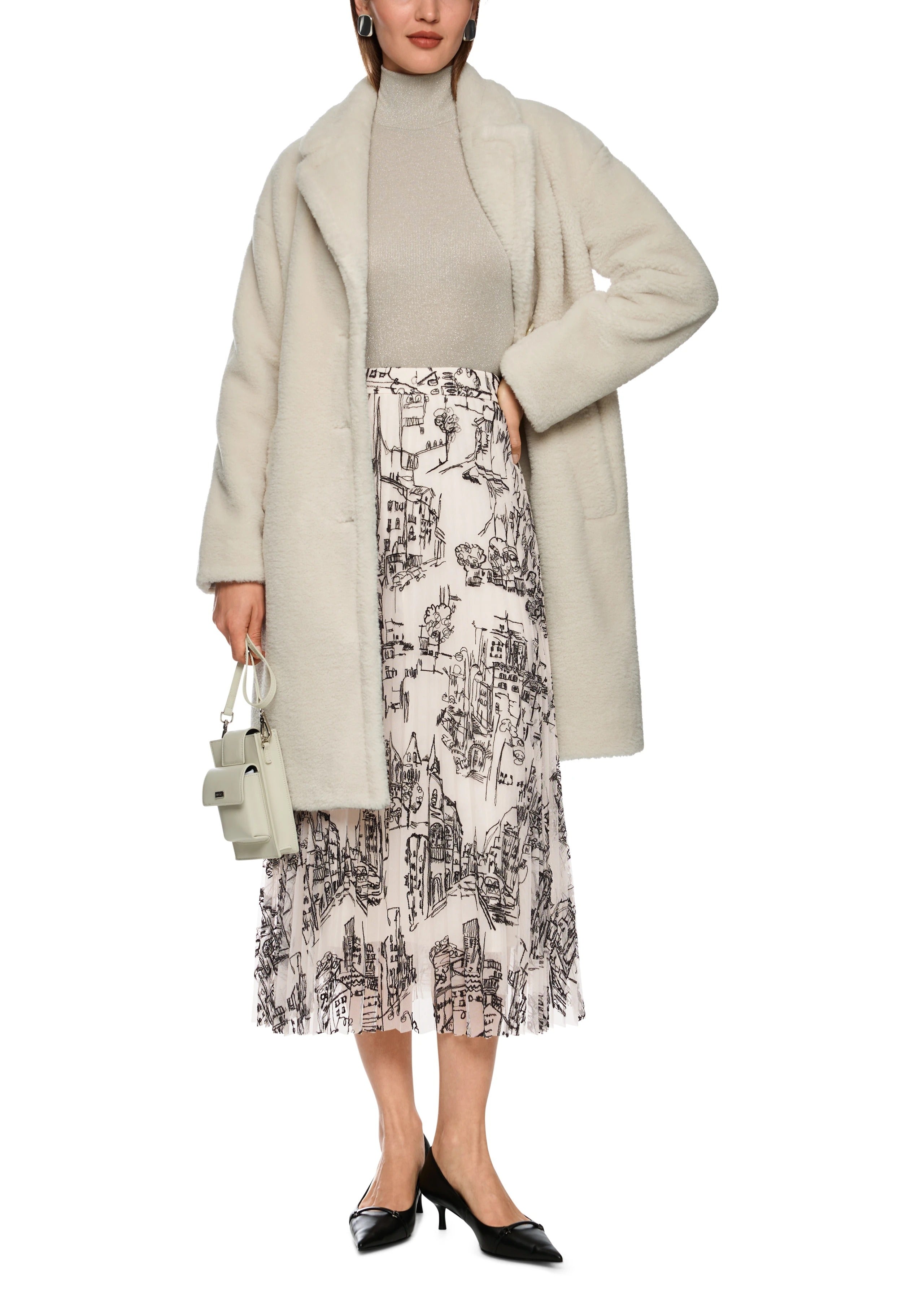 Pleated Skirt With City Motif Smoke