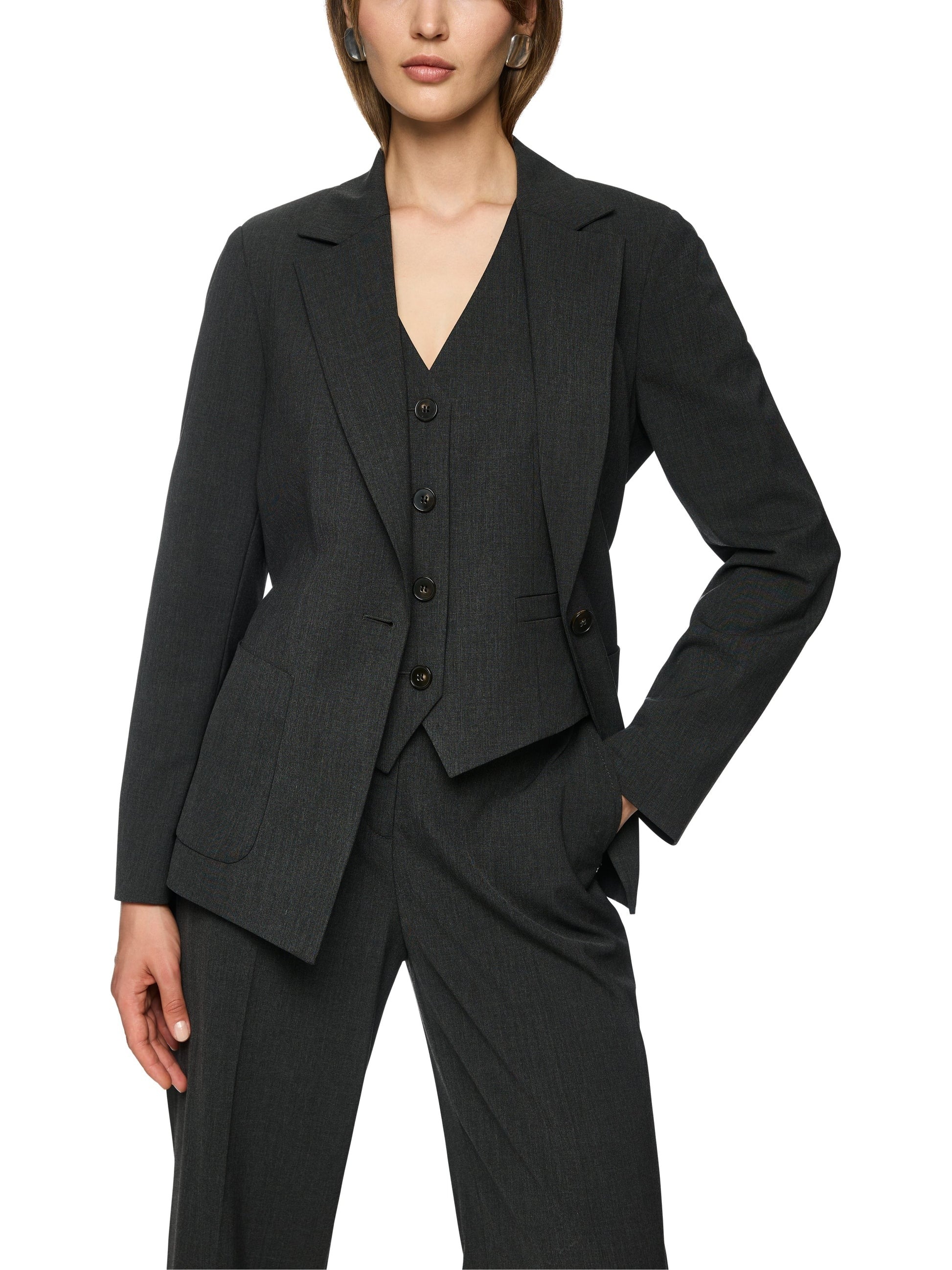 Modern Flannel Blazer With Tie Grey