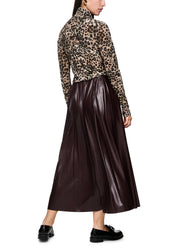Pleated Skirt In A Shiny Look Dark Wood