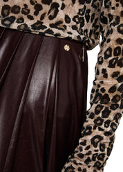 Pleated Skirt In A Shiny Look Dark Wood