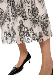 Pleated Skirt With City Motif Smoke