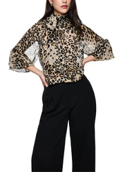 Soft Turtleneck Blouse Cappuccino Leopard Print