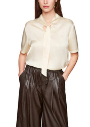 Silk Blouse Shirt With Bow Bright Ecru