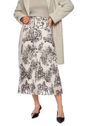 Pleated Skirt With City Motif Smoke