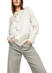 Silk Blouse With Flounce Smoke