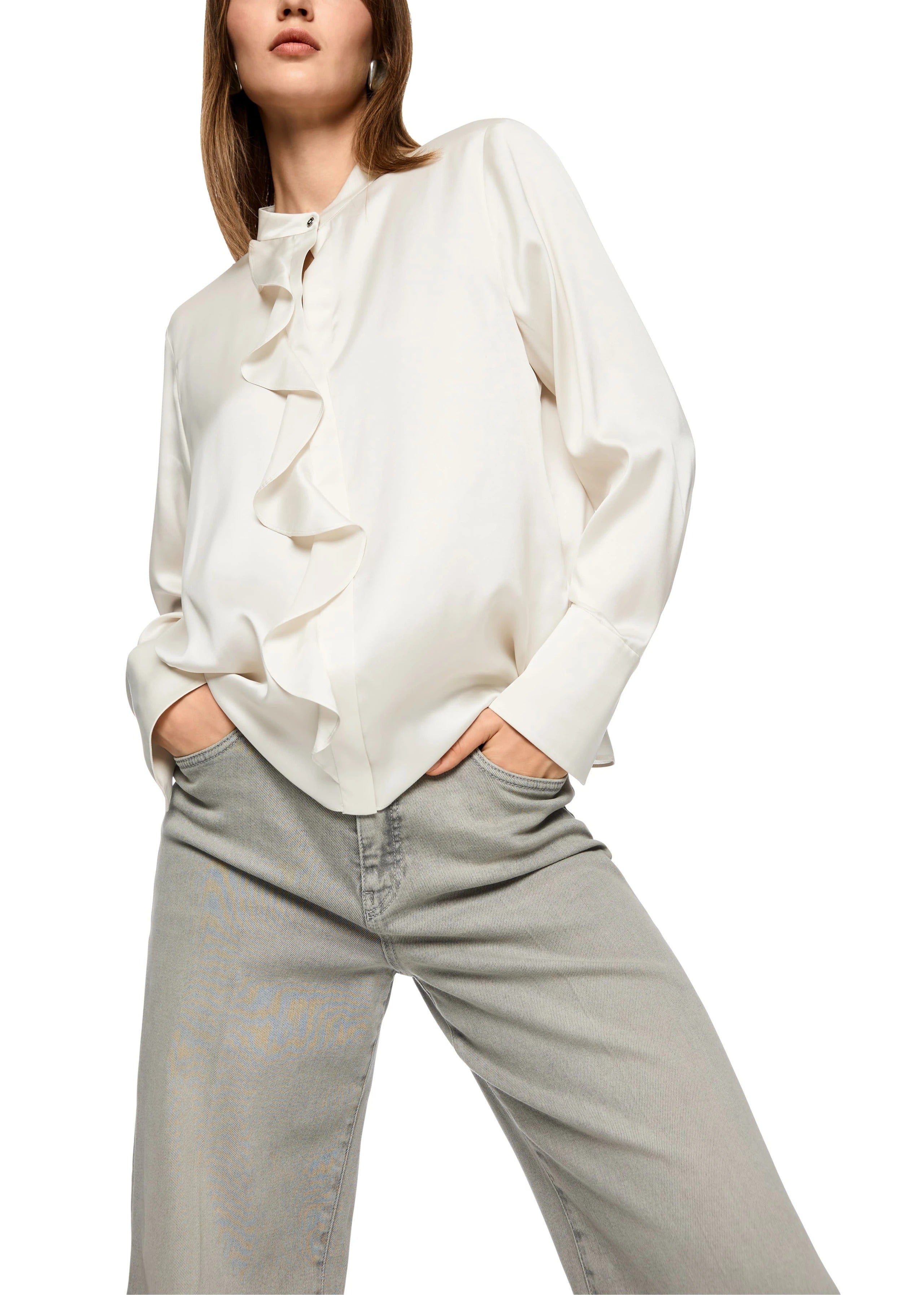 Silk Blouse With Flounce Smoke