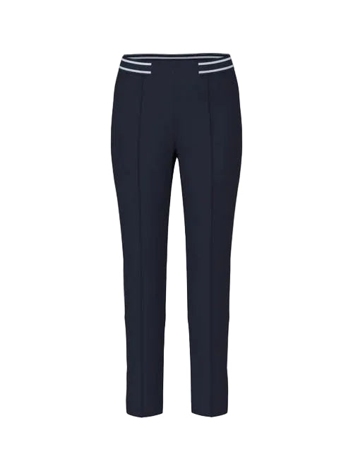 Slim-Fit Trousers With Striped Waistband Navy