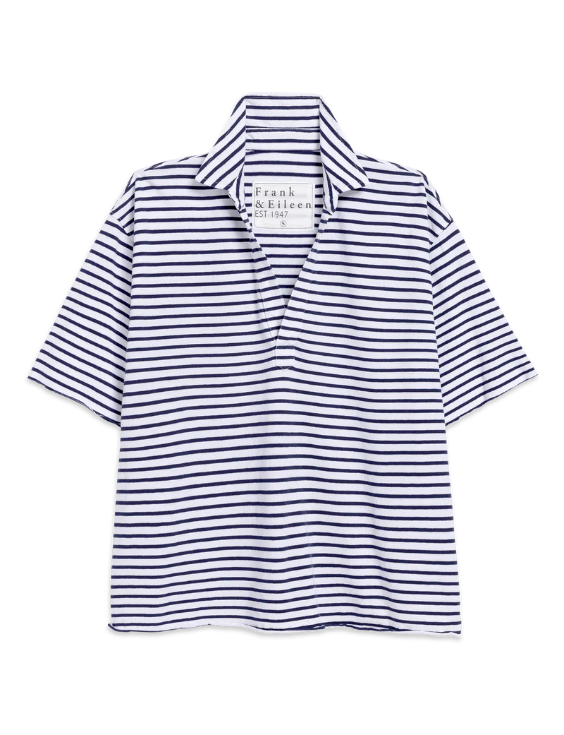 Patty Short-Sleeve Popover Henley Navy/White stripe