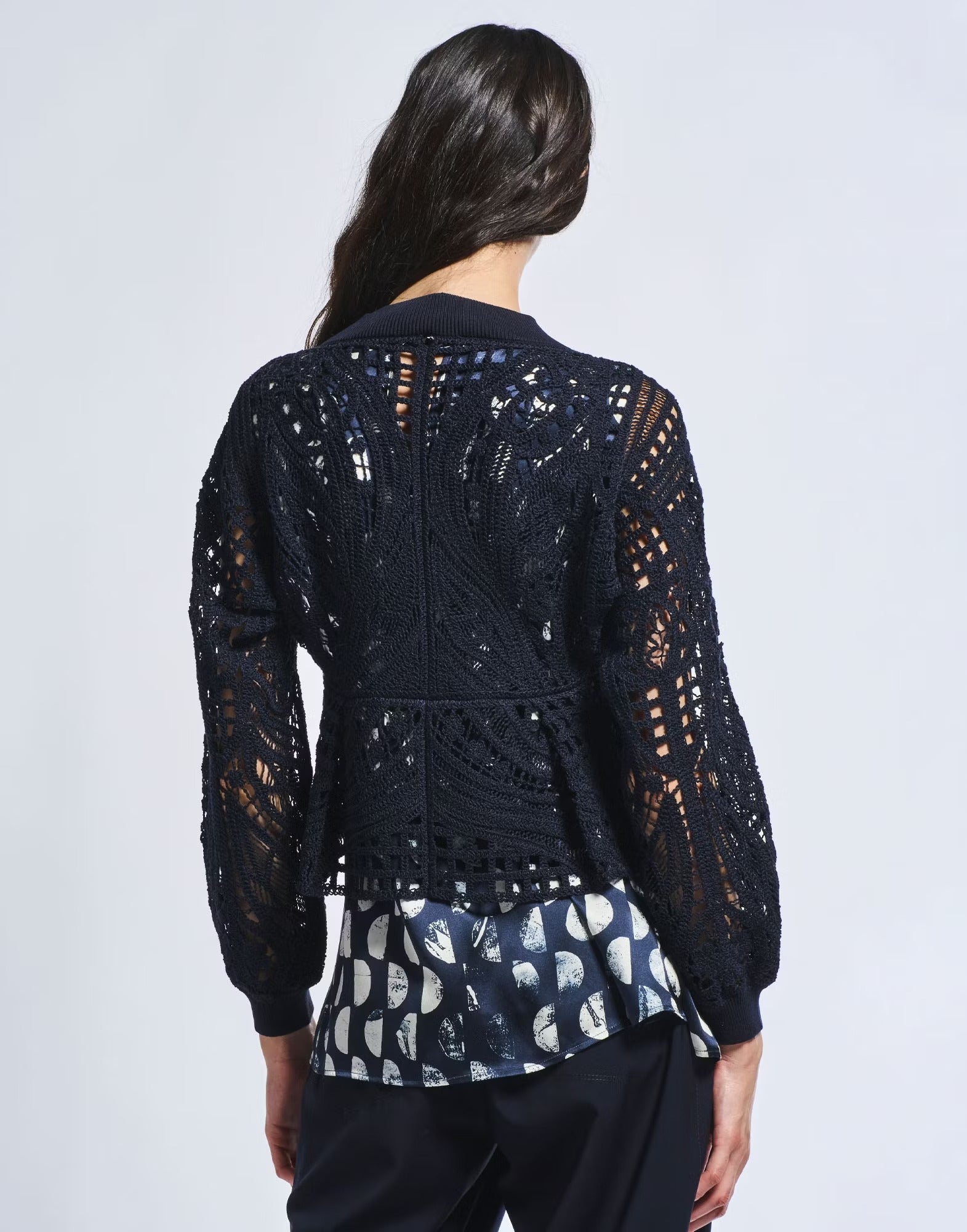 Appeal Embroidered navy blue silk–lyocell cardigan
