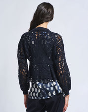 Appeal Embroidered navy blue silk–lyocell cardigan
