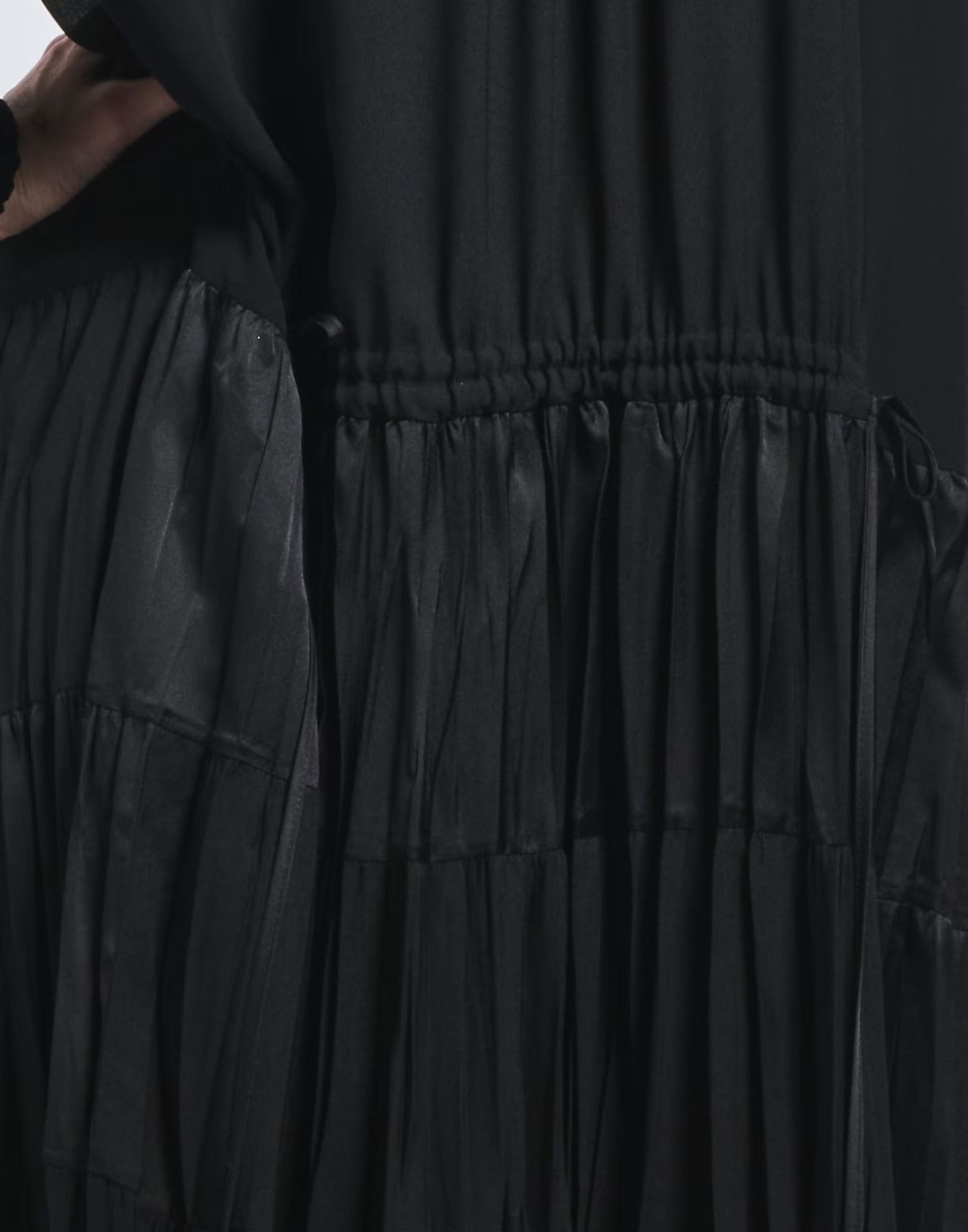 Maiden Long black technical satin shirt dress