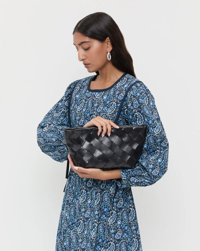 Melina Square Woven Clutch Black