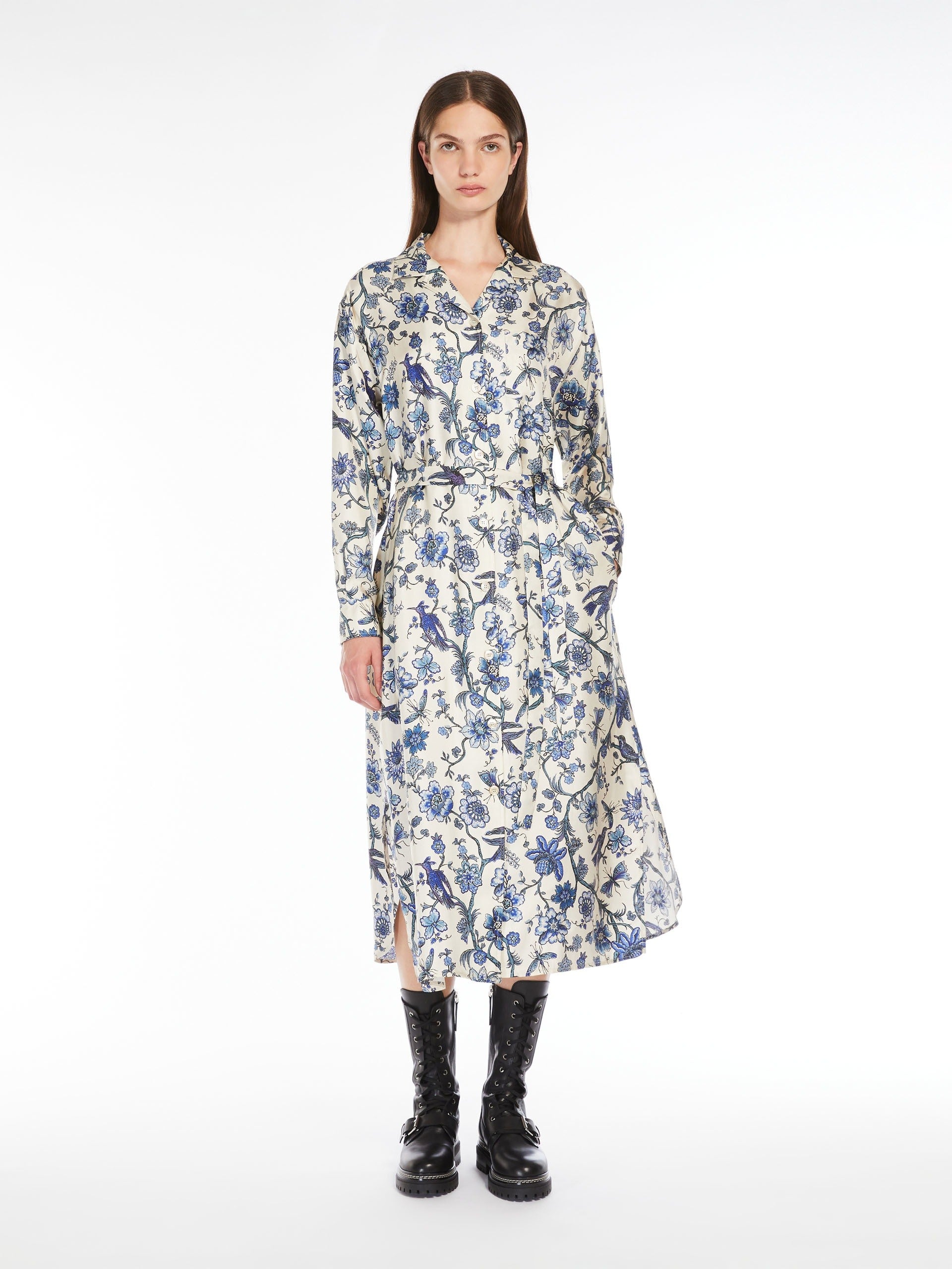 Printed Silk Dress Blue