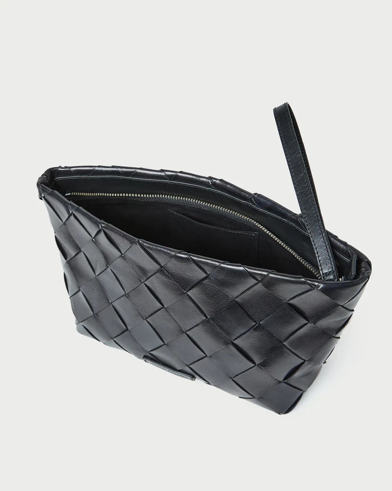 Melina Square Woven Clutch Black
