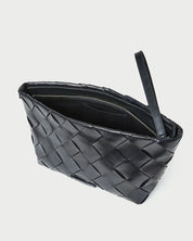Melina Square Woven Clutch Black