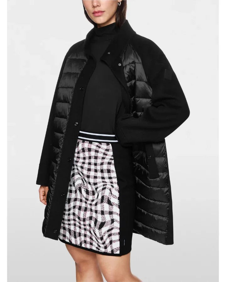 Quilted Wool Blend Coat Black