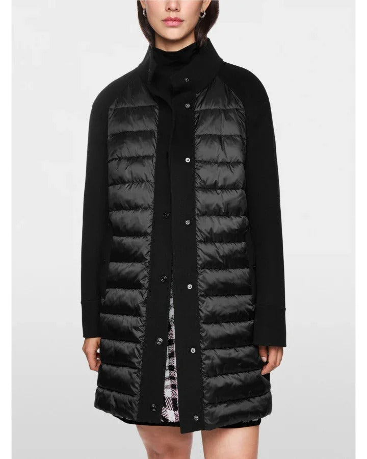 Quilted Wool Blend Coat Black