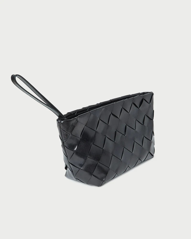 Melina Square Woven Clutch Black