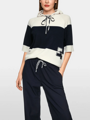 Hooded Sweater Striped Navy