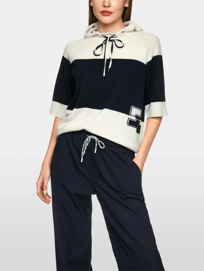 Hooded Sweater Striped Navy