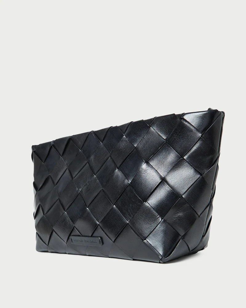 Melina Square Woven Clutch Black